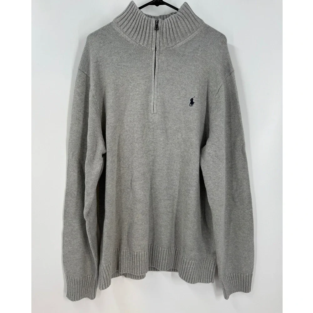 Polo Ralph Lauren Men's Cotton Shaker Half‎ Zip Sweater Knit Pullover Gray XXL